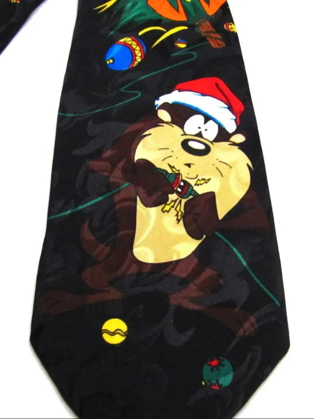 Looney Tunes Mania Christmas Mens Tie Black Taz Tasmanian Devil with Daffy Duck
